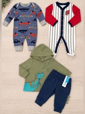 Carter’s Baby Boy 3M Bundle Cars Romper Baseball Sleeper Dino Outfit NWT